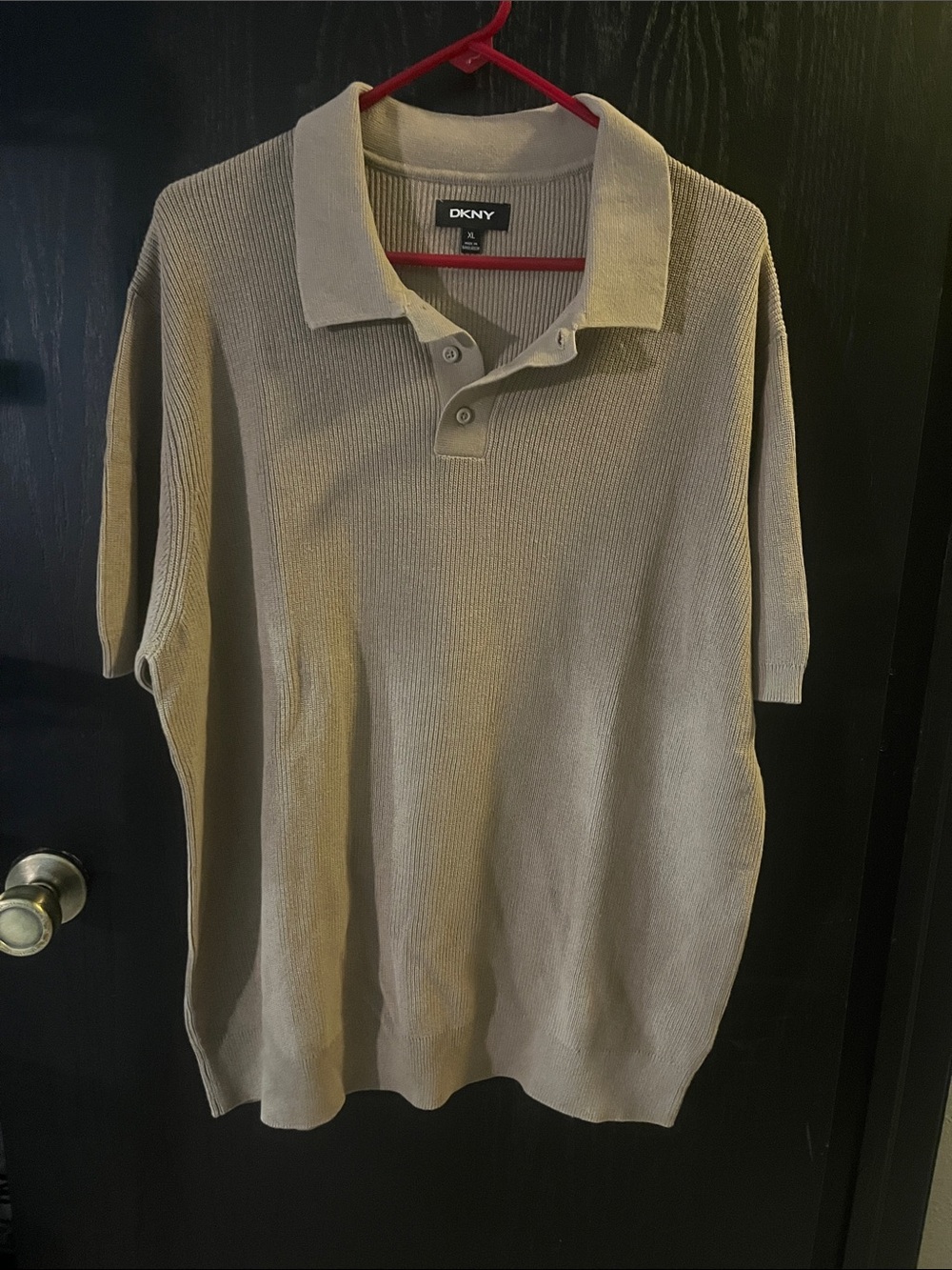 DKNY Men's Beige/Tan Short-Sleeve Polo Knit